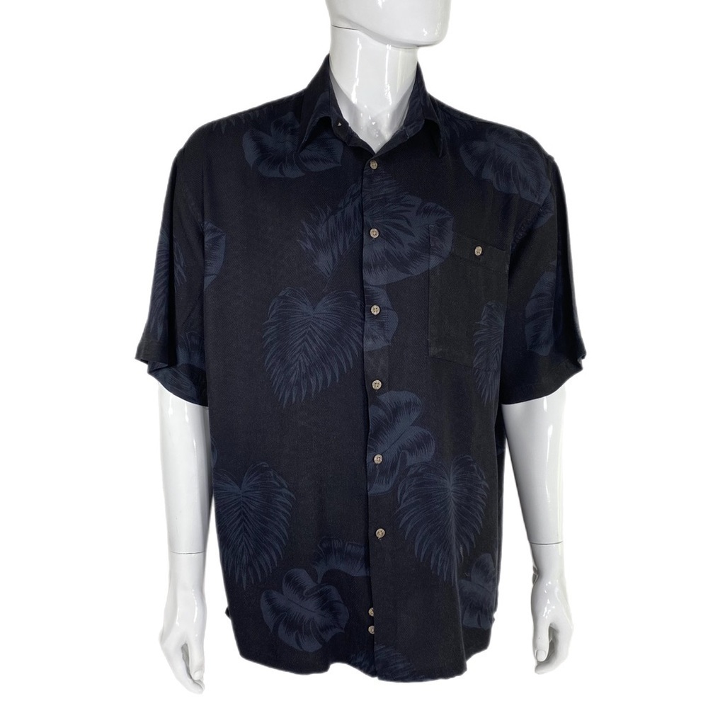 Saddlebred Men’s Black Palm Leaf Vacation Rayon Shirt